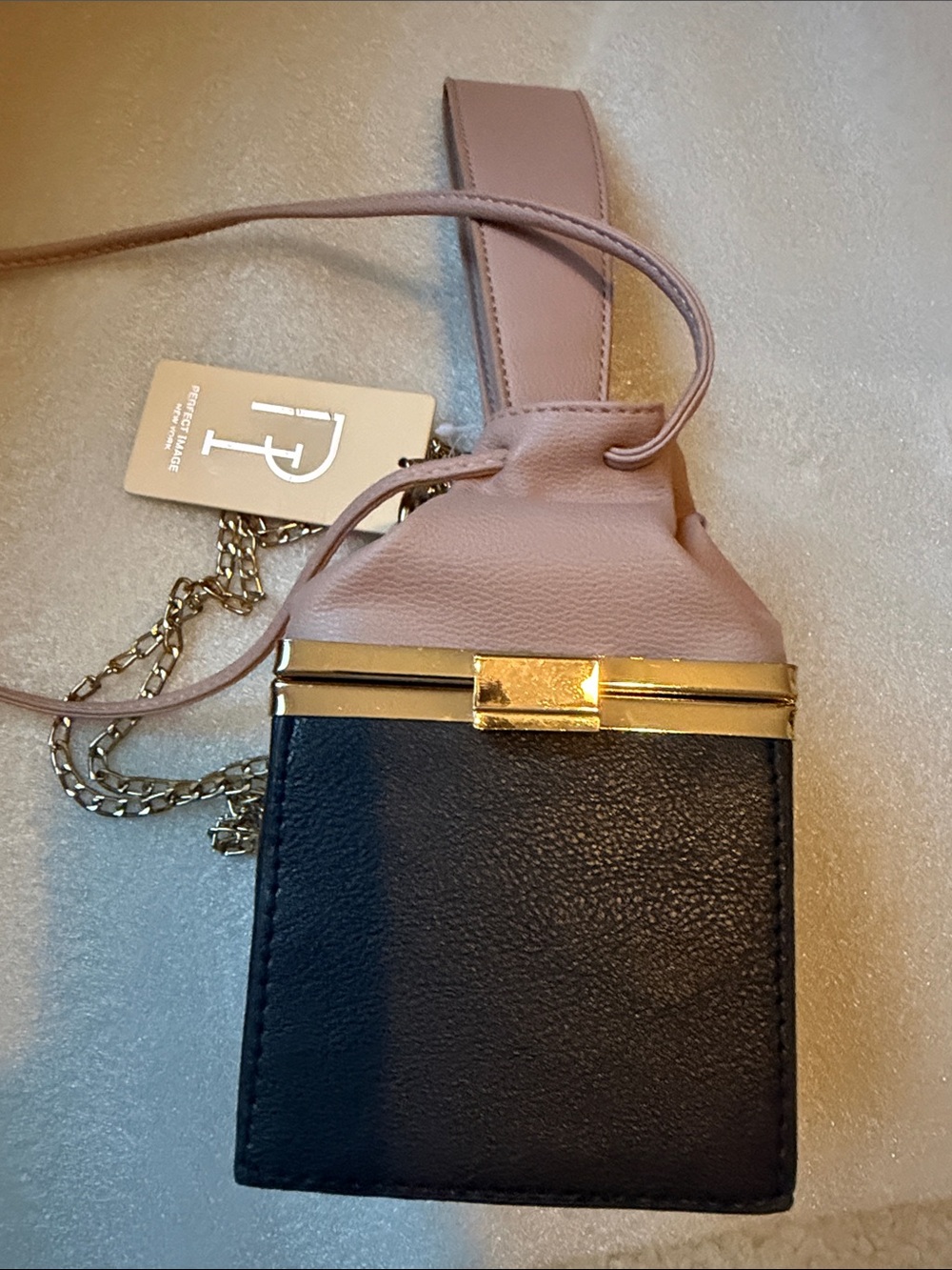 Two-Tone Mini Crossbody Bag in Pink & Black with Gold Accent